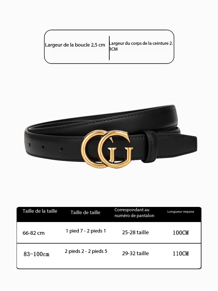 Ceinture en cuir femme, design haut de gamme 2035-01 Noir [2,3 de large]