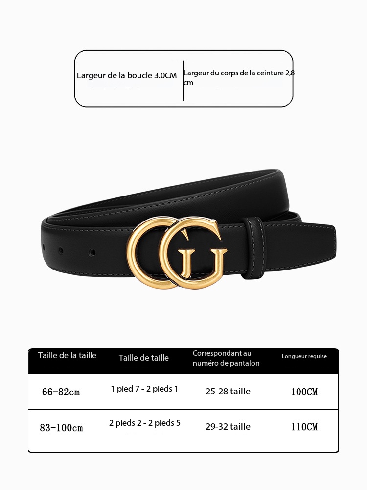 Ceinture en cuir femme, design haut de gamme 2035-01 Noir [largeur 2,8]