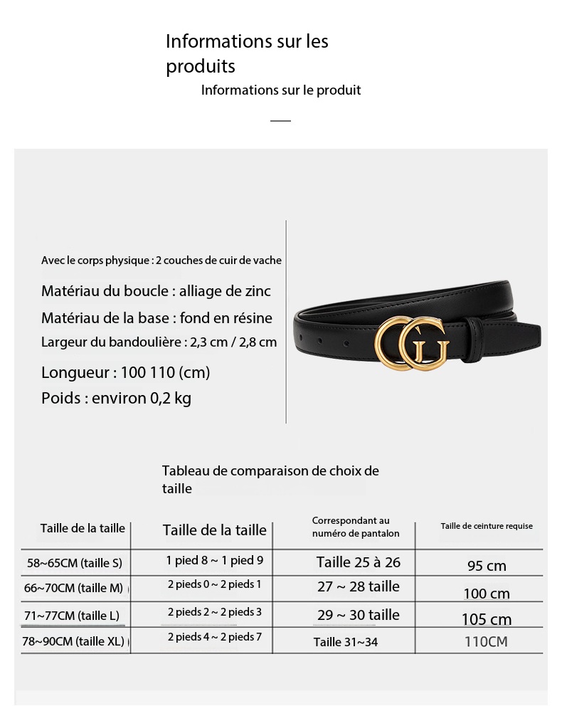 Ceinture en cuir femme, design haut de gamme 2035 Demo 02