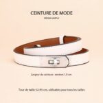 Ceinture en cuir femmes, fine, en cuir de vachette haut de gamme AMS Boucle argentée, blanche