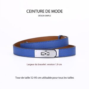 Ceinture en cuir femmes, fine, en cuir de vachette haut de gamme AMS Boucle argentée bleue
