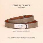 Ceinture en cuir femmes, fine, en cuir de vachette haut de gamme AMS Boucle argentée, kaki