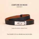 Ceinture en cuir femmes, fine, en cuir de vachette haut de gamme AMS Boucle argentée noire