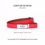 Ceinture en cuir femmes, fine, en cuir de vachette haut de gamme AMS Boucle argentée, rouge