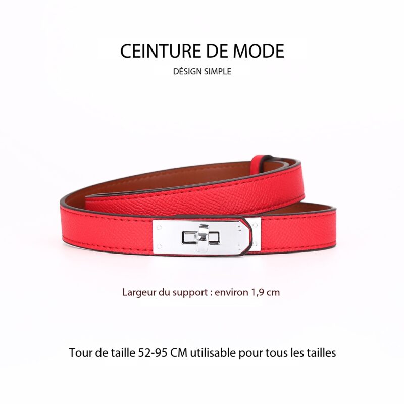Ceinture en cuir femmes, fine, en cuir de vachette haut de gamme AMS Boucle argentée, rouge