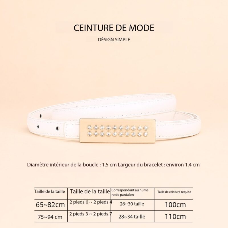 Ceinture en cuir femmes haute couture 1.5 Tablette Double rangée en losange blanc Ceinture en cuir femmes haute couture 1.5 Tablette Double rangée en losange blanc