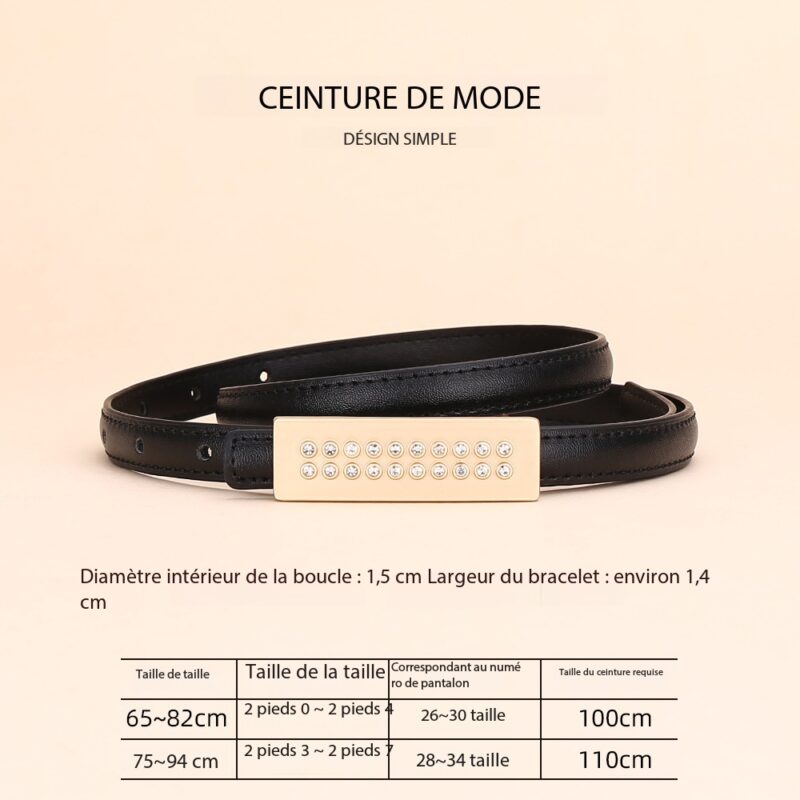 Ceinture en cuir femmes haute couture 1.5 Tablette Double rangée losange noir