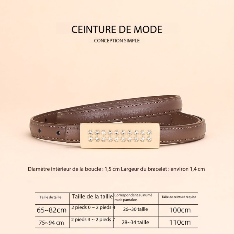 Ceinture en cuir femmes haute couture 1.5 Tablette Kaki en losange à double rangée