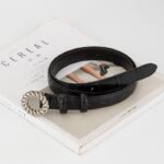 Ceinture vintage cuir crocodile en argent vieilli 28081-02