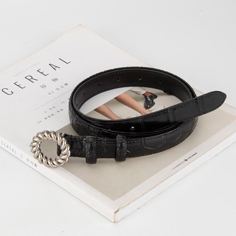 Ceinture vintage cuir crocodile en argent vieilli 28081-02