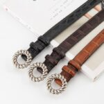 Ceinture vintage cuir crocodile en argent vieilli 28081-03