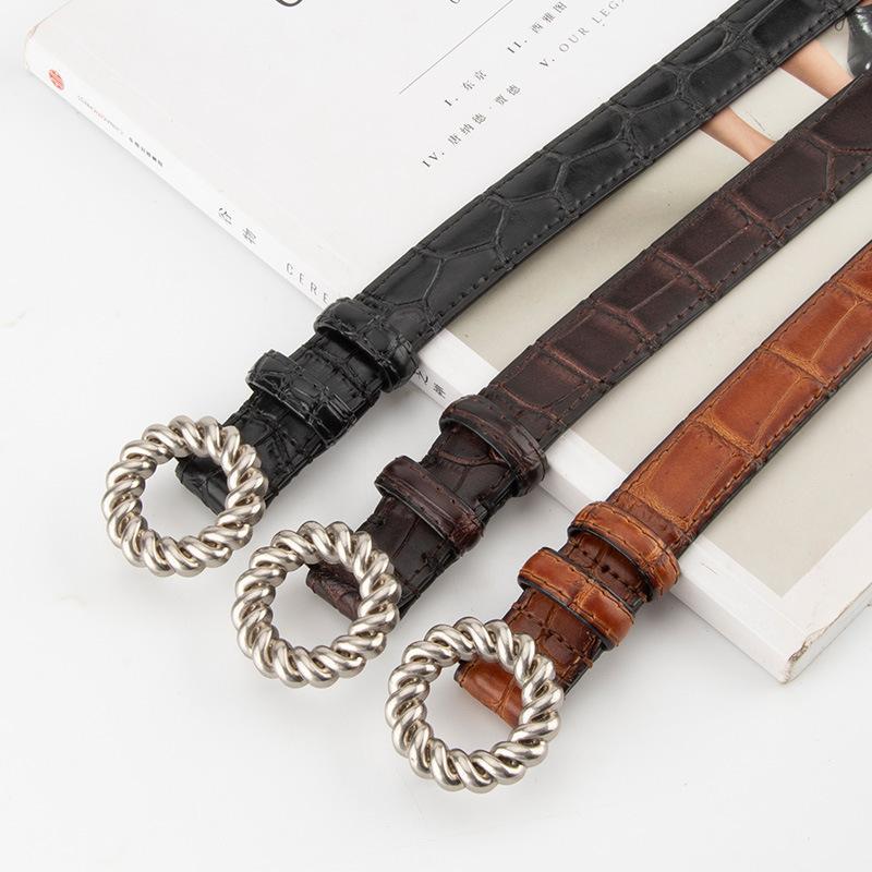 Ceinture vintage cuir crocodile en argent vieilli 28081-03