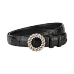 Ceinture vintage cuir crocodile en argent vieilli 28081-04