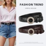 Ceinture vintage cuir crocodile en argent vieilli 28081