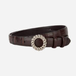 Ceinture vintage cuir crocodile en argent vieilli 28081-cafe