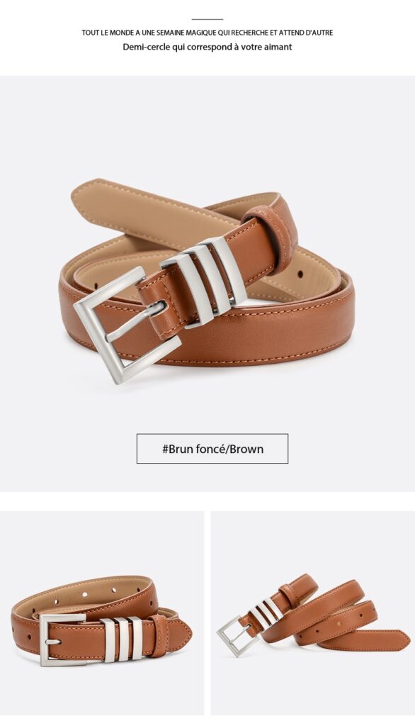 Women's Double Leather Belt, Thin Metallic 01 (8) Demo 010