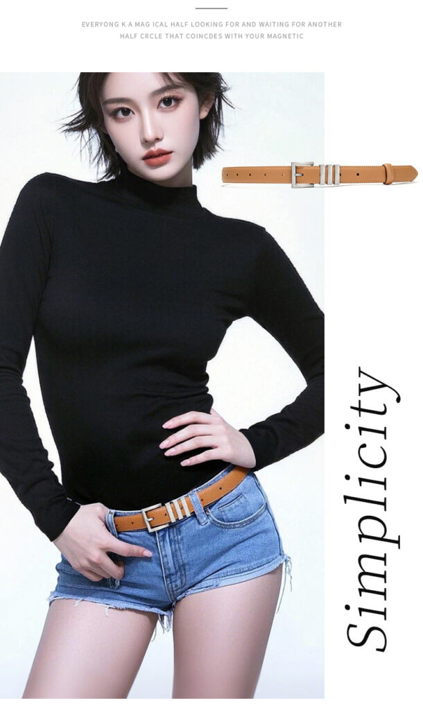 Women's Double Leather Belt, Thin Metallic 01 (8) Demo 08