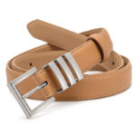 Double ceinture en cuir femmes, métallique fine 01 (8) Kaki