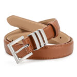 Double ceinture en cuir femmes, métallique fine 01 (8) Rouge Brun