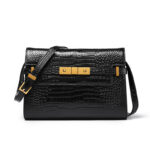 Grand sac noir (cuir de vachette importé avec motif crocodile)