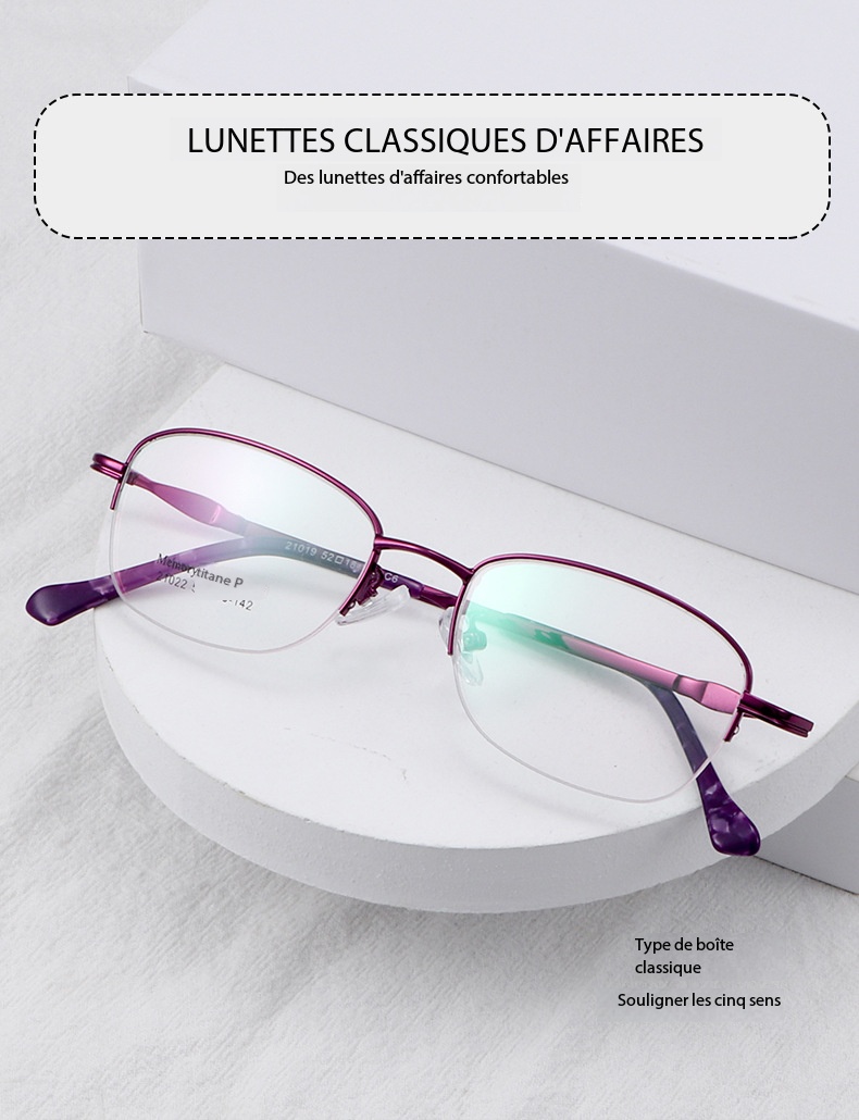 Lunettes ultralégères élégantes à demi-monture à mémoire en titane 21022 dEMO 01