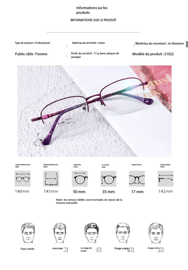 Lunettes ultralégères élégantes à demi-monture à mémoire en titane 21022 dEMO 06