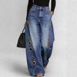 Pantalon jean femme avec œillets métalliques BV0757