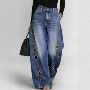 Pantalon jean femme avec œillets métalliques BV0757