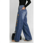 Pantalon jean femme avec œillets métalliques BV0757-Profil