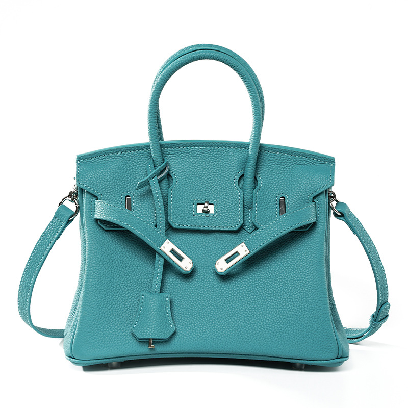 Sac Birkin cuir, haut de gamme, grande capacité 000BK Boucle en argent bleu du Nord