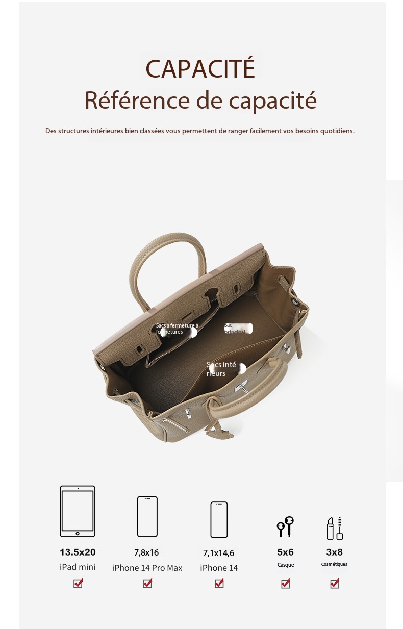 High-end leather Birkin bag, large capacity 000BK Demo 006