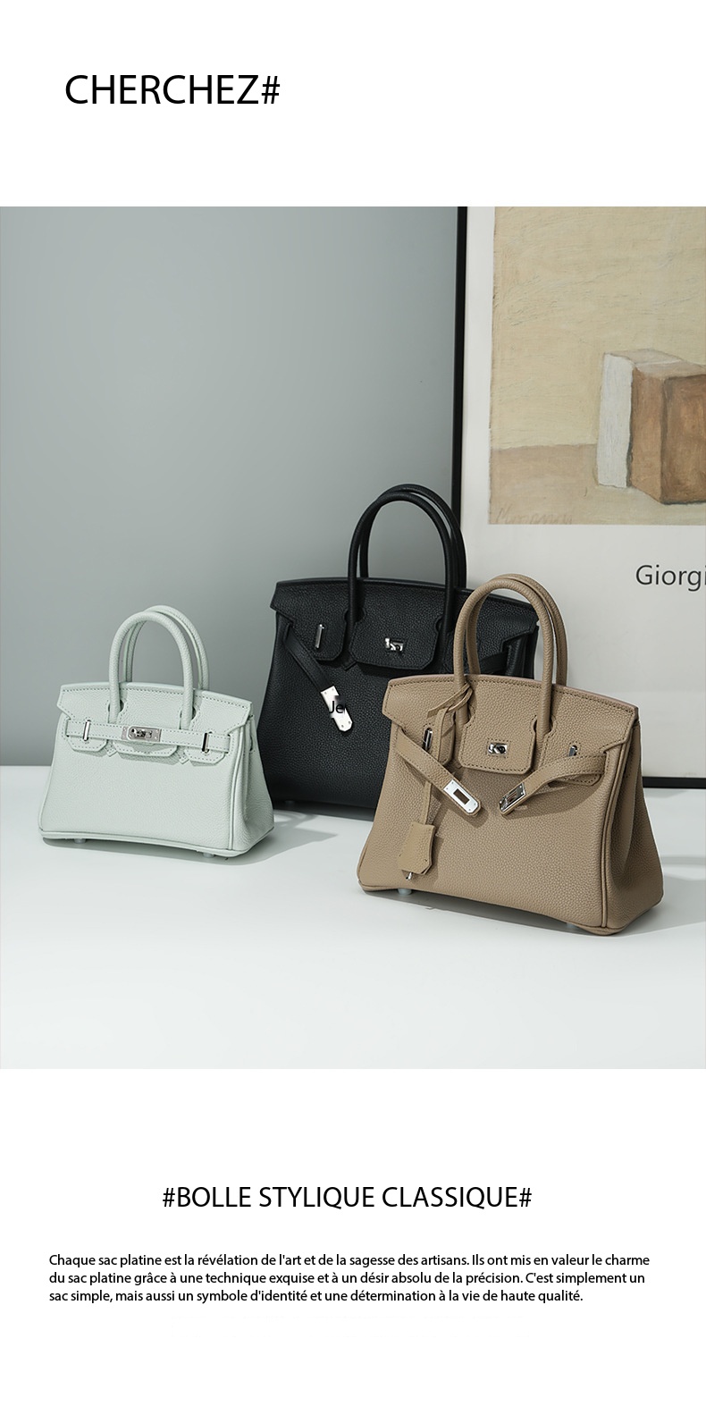 High-end leather Birkin bag, large capacity 000BK Demo 008