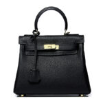 Sac Kelly Haut de gamme Vrai cuir traditionnel KL 28CM Noir (cuir de vachette pleine fleur)