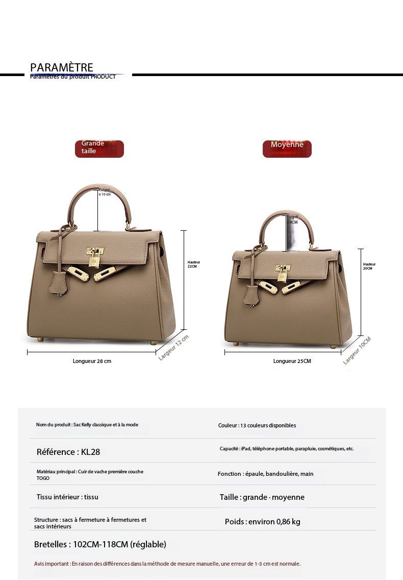 High-End Kelly Bag, Genuine Traditional Leather, KL Demo 0021