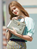 Sac Kelly en cuir véritable, sac à main femme haut de gamme croco KL0-02