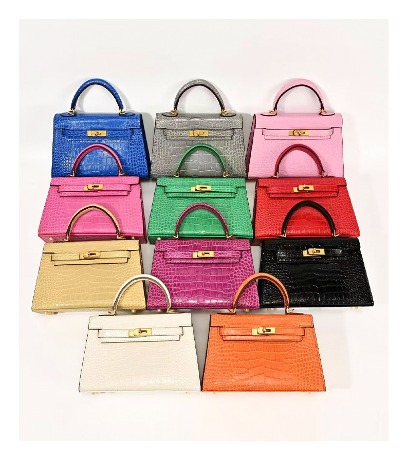 Genuine Leather Kelly Bag, High-End Women's Crocodile-Print Handbag KL0 Demo 001