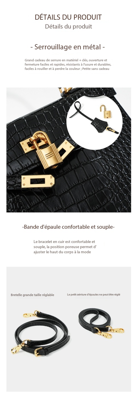 Genuine Leather Kelly Bag, High-End Women's Crocodile-Print Handbag KL0 Demo 0014