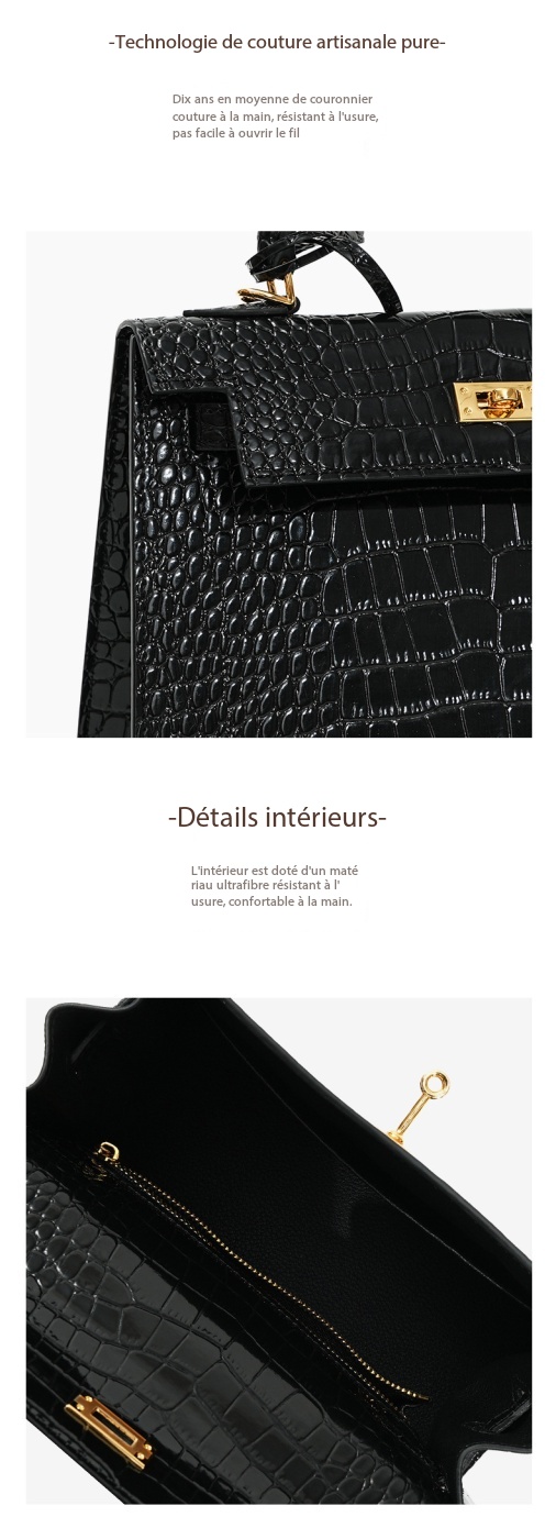 Genuine Leather Kelly Bag, High-End Women's Crocodile-Print Handbag KL0 Demo 0015