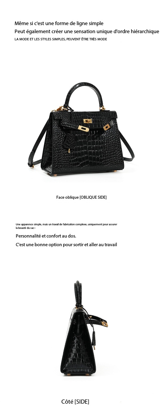 Genuine Leather Kelly Bag, High-End Women's Crocodile-Print Handbag KL0 Demo 0017