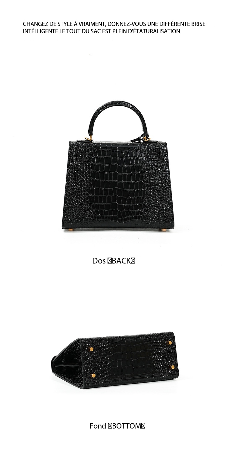 Genuine Leather Kelly Bag, High-End Women's Crocodile-Print Handbag KL0 Demo 0018