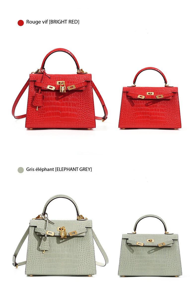 Genuine Leather Kelly Bag, High-End Women's Crocodile-Print Handbag KL0 Demo 0019