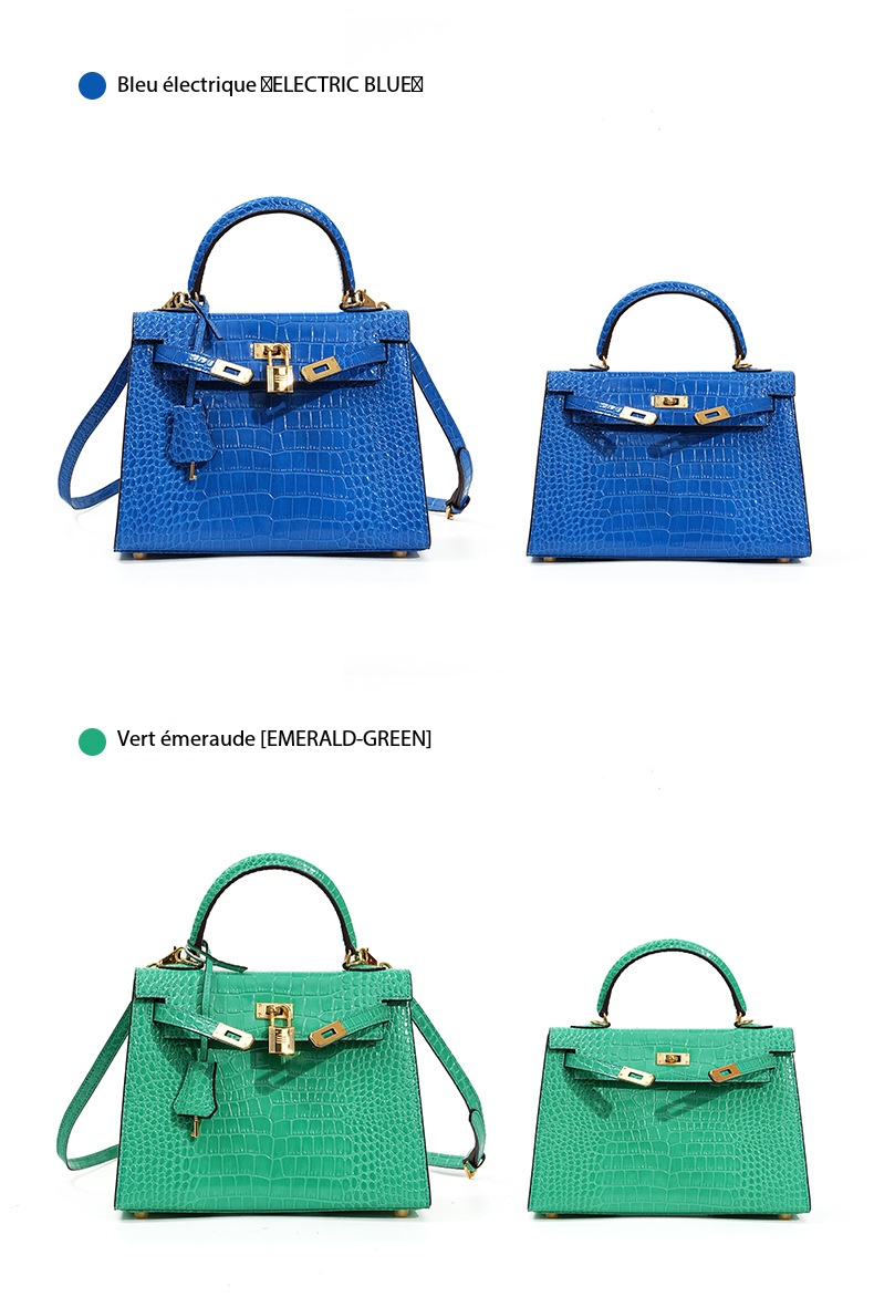 Genuine Leather Kelly Bag, High-End Women's Crocodile-Print Handbag KL0 Demo 0021