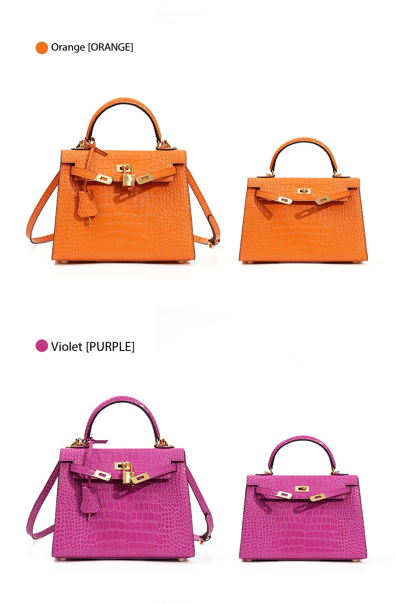 Genuine Leather Kelly Bag, High-End Women's Crocodile-Print Handbag KL0 Demo 0022