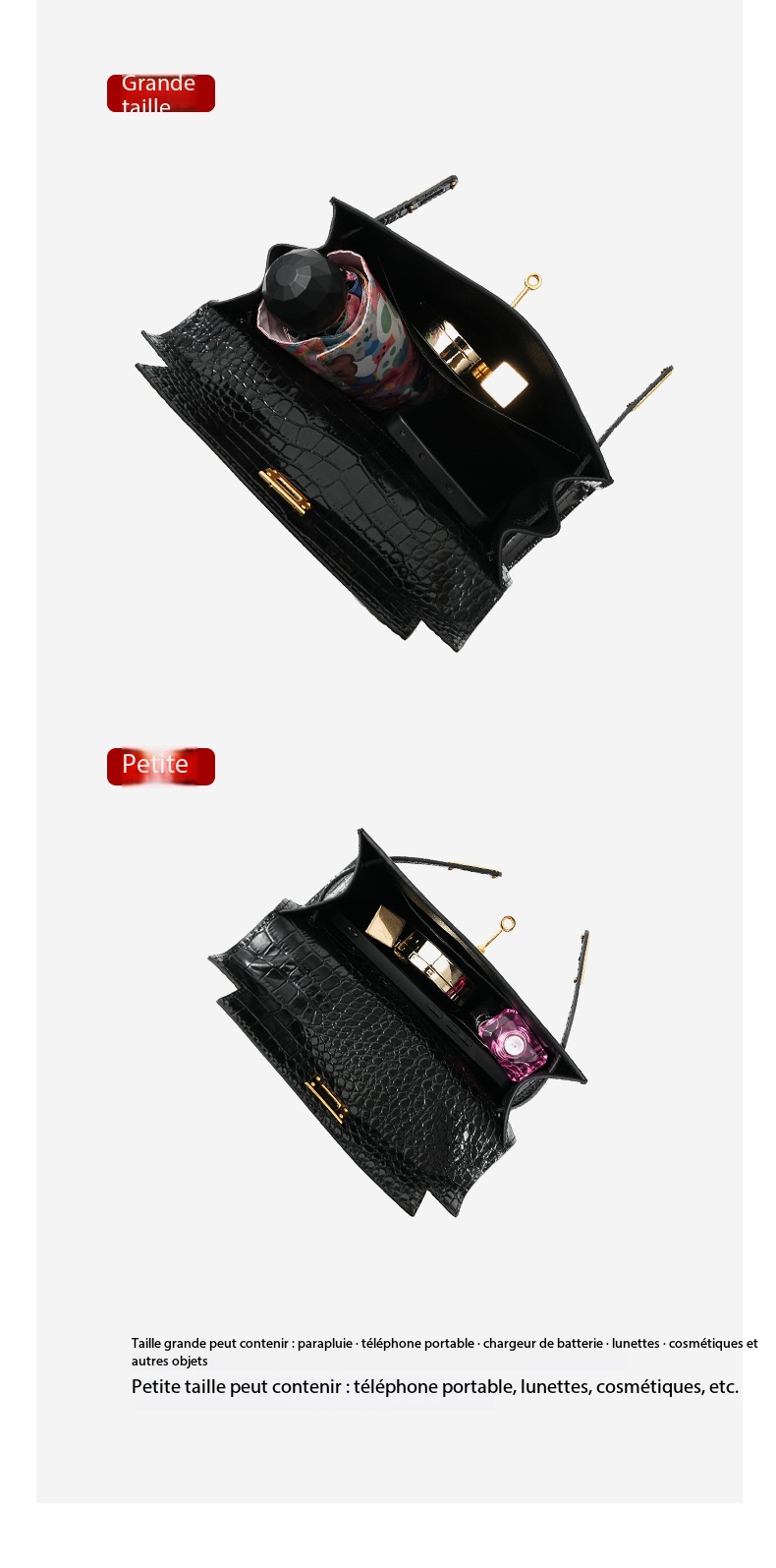 Genuine Leather Kelly Bag, High-End Women's Crocodile-Print Handbag KL0 Demo 004