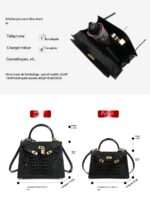 Sac Kelly en cuir véritable, sac à main femme haut de gamme croco KL0-tailles