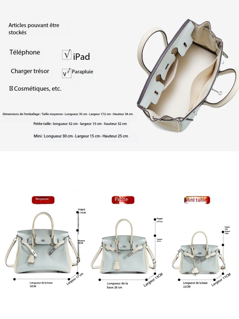 Sac à main Kelly Platinum en cuir véritable 00BK-004