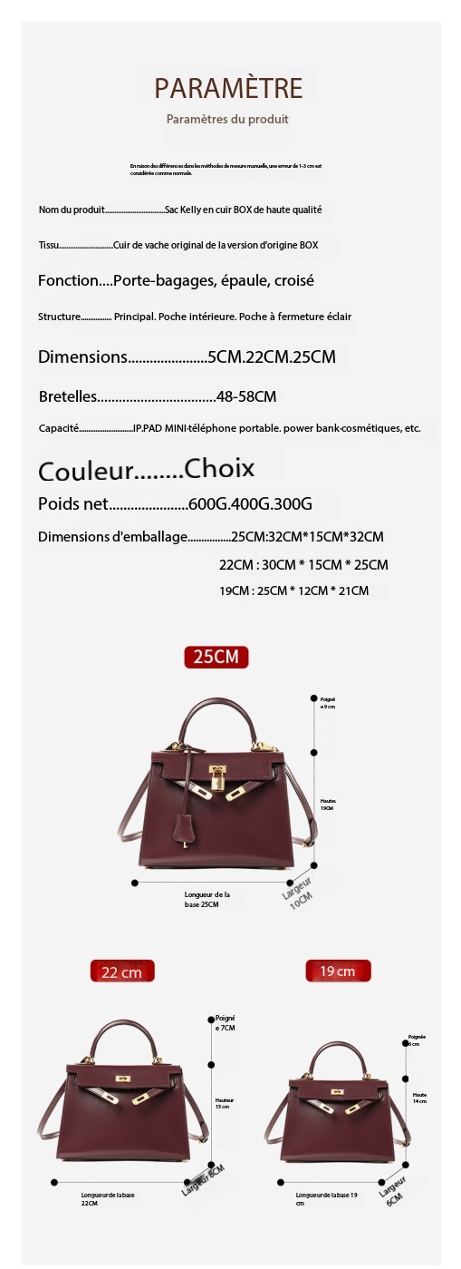 Sac à main Kelly haute couture cuir, haut de gamme KL Demo 005