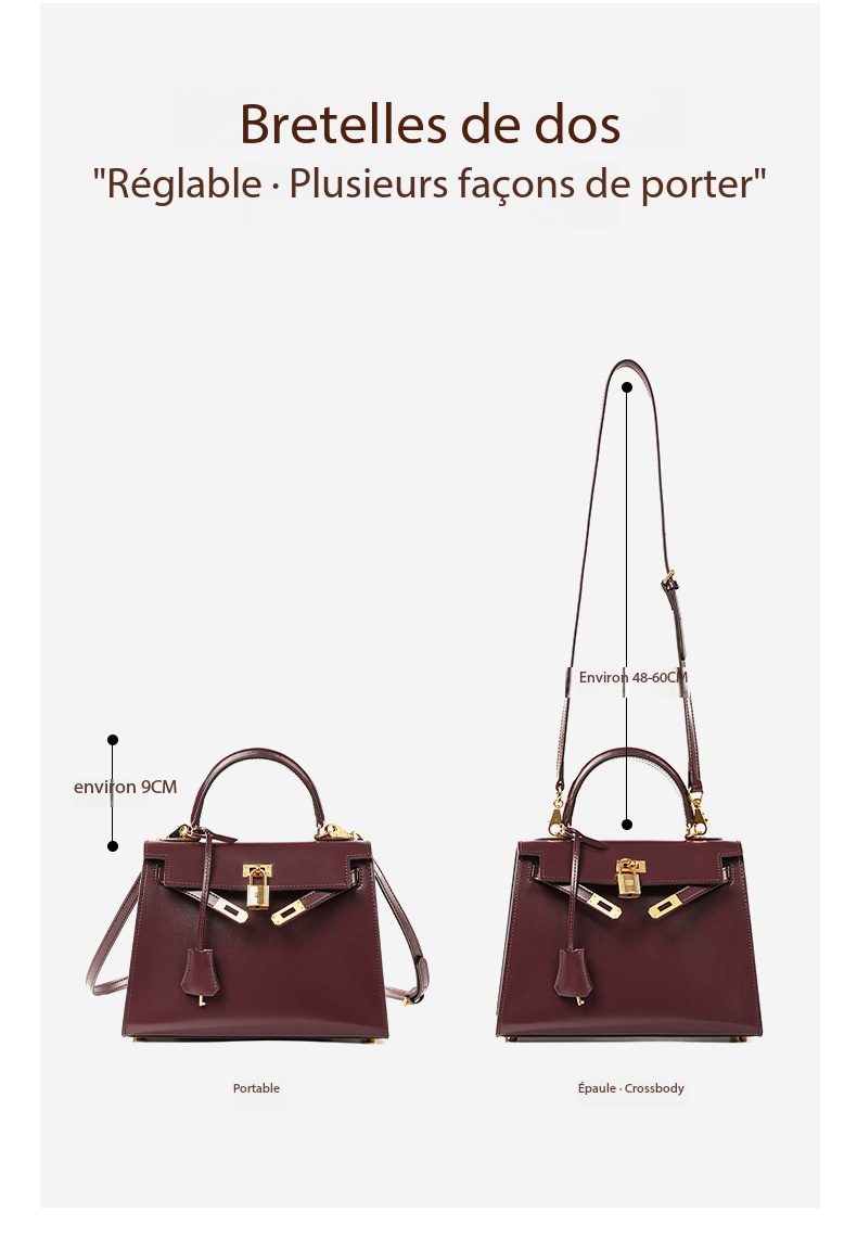 Sac à main Kelly haute couture cuir, haut de gamme KL Demo 008