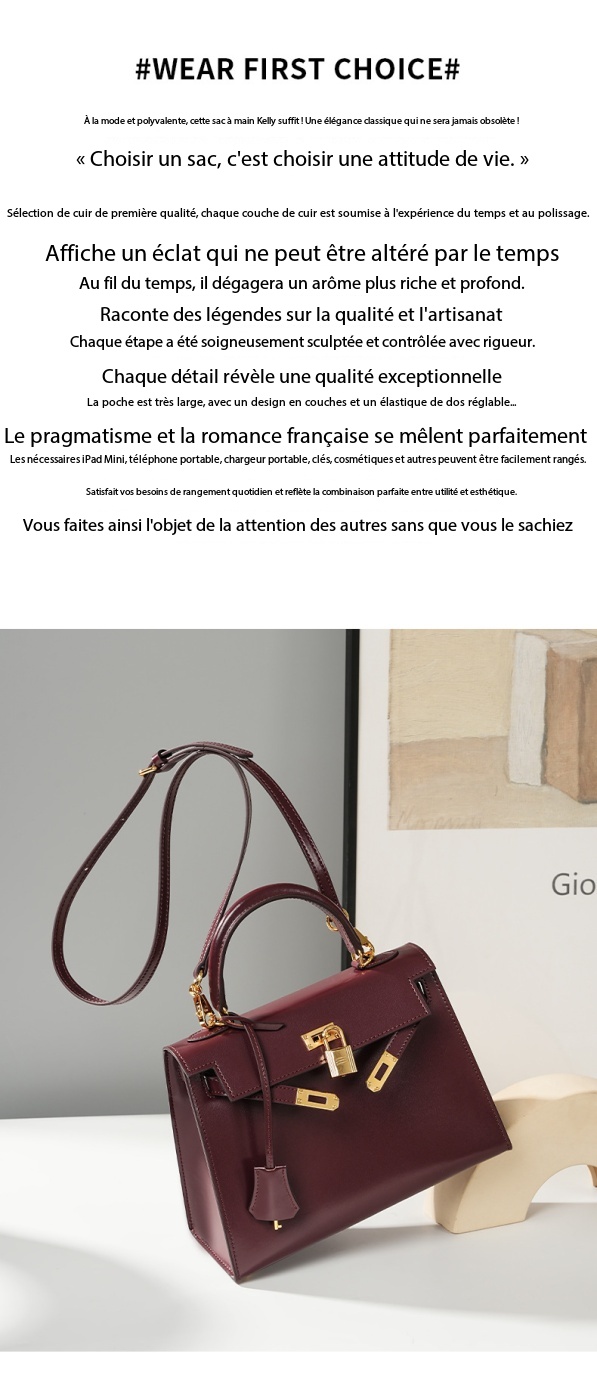 Sac à main Kelly haute couture cuir, haut de gamme KL Demo 009