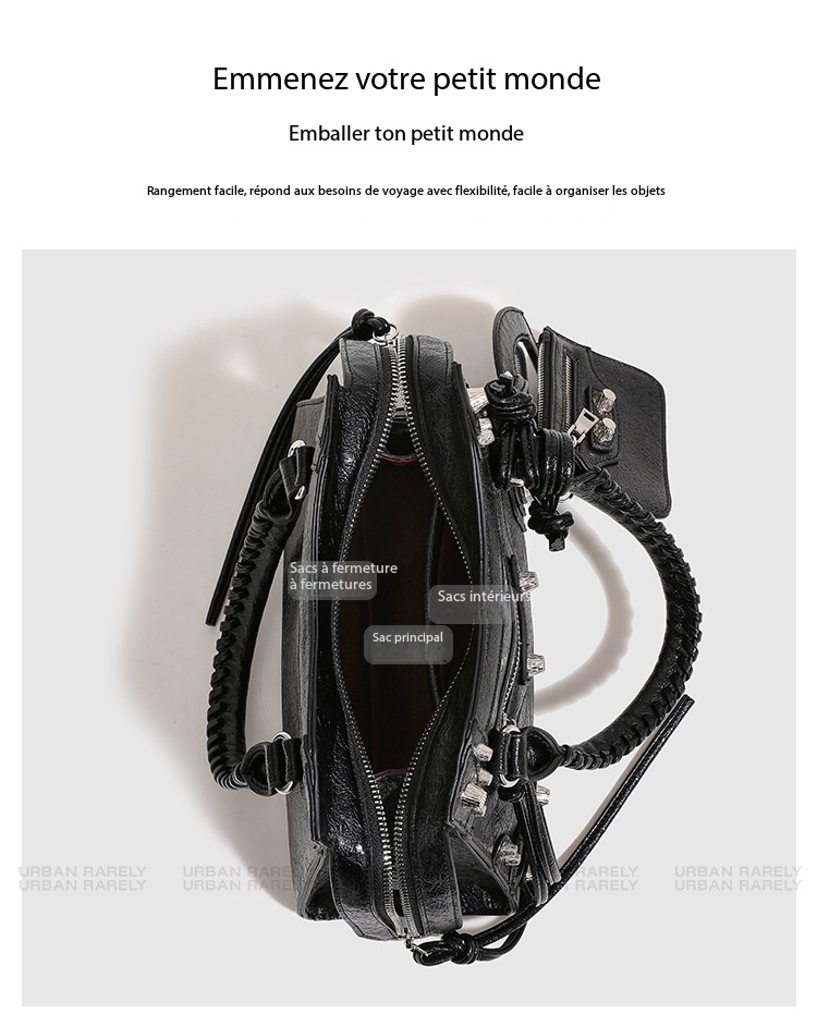 Women's leather handbag, custom riveted motorcycle bag 001 Demo 015